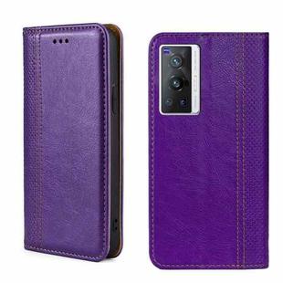 For vivo X70 Pro Grid Texture Magnetic Flip Leather Phone Case(Purple)