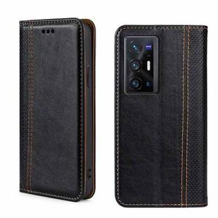 For vivo X70 Pro+ Grid Texture Magnetic Flip Leather Phone Case(Black)