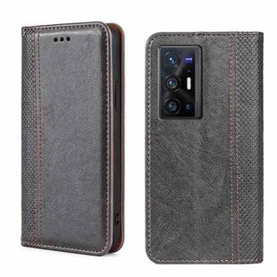 For vivo X70 Pro+ Grid Texture Magnetic Flip Leather Phone Case(Grey)