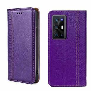 For vivo X70 Pro+ Grid Texture Magnetic Flip Leather Phone Case(Purple)