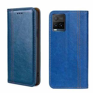 For vivo Y21/Y21s/Y33s Grid Texture Magnetic Flip Leather Phone Case(Blue)