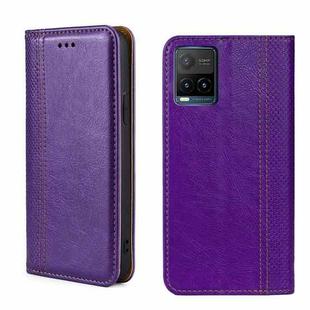 For vivo Y21/Y21s/Y33s Grid Texture Magnetic Flip Leather Phone Case(Purple)
