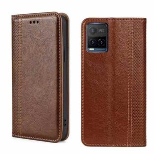 For vivo Y21/Y21s/Y33s Grid Texture Magnetic Flip Leather Phone Case(Brown)