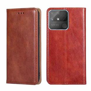 For OPPO Realme Narzo 50A Gloss Oil Solid Color Magnetic Leather Phone Case(Brown)