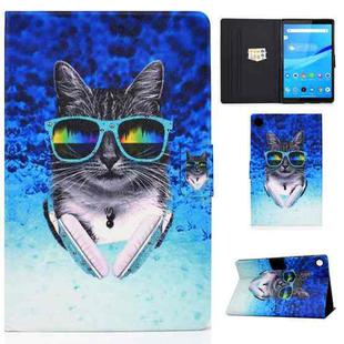 For Lenovo Tab M10 3rd Gen Colored Drawing Smart Leather Tablet Case(Headphone Cat)
