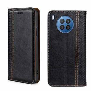 For Huawei nova 8i Grid Texture Magnetic Flip Leather Phone Case(Black)