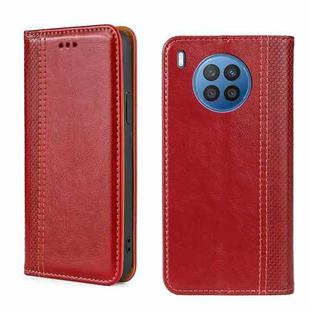 For Huawei nova 8i Grid Texture Magnetic Flip Leather Phone Case(Red)