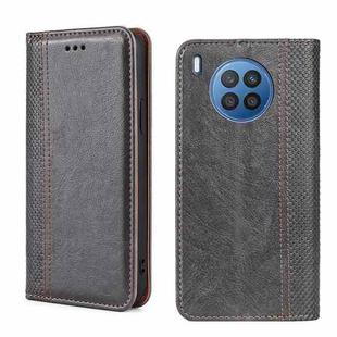 For Huawei nova 8i Grid Texture Magnetic Flip Leather Phone Case(Grey)