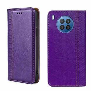 For Huawei nova 8i Grid Texture Magnetic Flip Leather Phone Case(Purple)