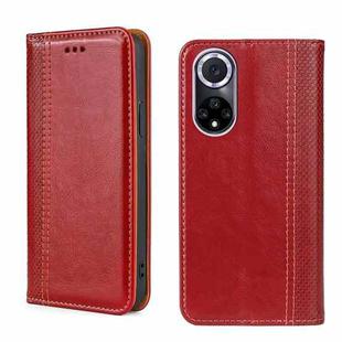 For Huawei nova 9 Grid Texture Magnetic Flip Leather Phone Case(Red)