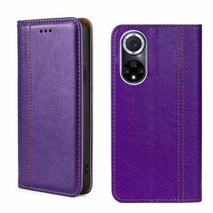 For Huawei nova 9 Grid Texture Magnetic Flip Leather Phone Case(Purple)