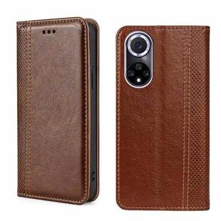 For Huawei nova 9 Grid Texture Magnetic Flip Leather Phone Case(Brown)