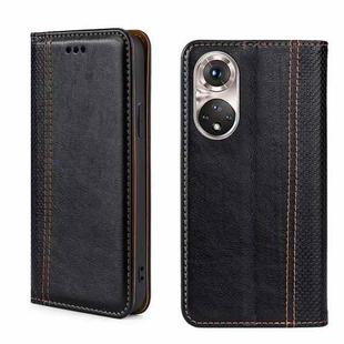 For Honor 50 Pro Grid Texture Magnetic Flip Leather Phone Case(Black)