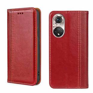 For Honor 50 Pro Grid Texture Magnetic Flip Leather Phone Case(Red)