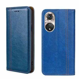 For Honor 50 Pro Grid Texture Magnetic Flip Leather Phone Case(Blue)