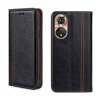 For Honor 50 Grid Texture Magnetic Flip Leather Phone Case(Black)