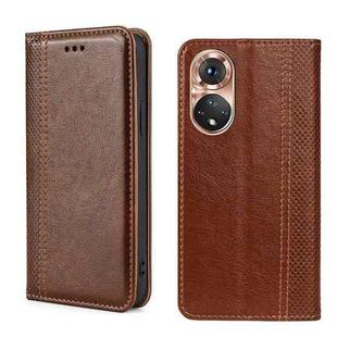 For Honor 50 Grid Texture Magnetic Flip Leather Phone Case(Brown)
