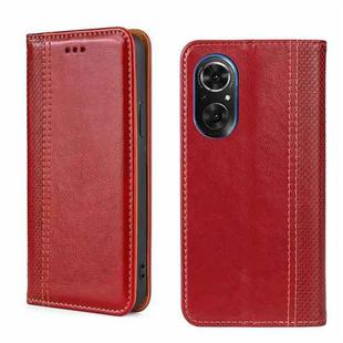 For Honor 50 SE Grid Texture Magnetic Flip Leather Phone Case(Red)