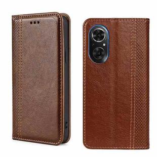 For Honor 50 SE Grid Texture Magnetic Flip Leather Phone Case(Brown)