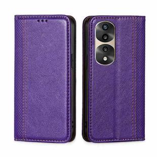 For Honor 70 Pro/70 Pro+ Grid Texture Magnetic Flip Leather Phone Case(Purple)