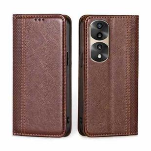 For Honor 70 Pro/70 Pro+ Grid Texture Magnetic Flip Leather Phone Case(Brown)