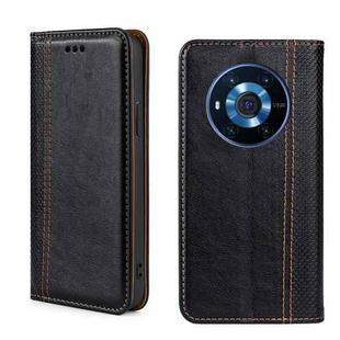 For Honor Magic3 Grid Texture Magnetic Flip Leather Phone Case(Black)