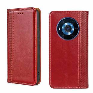 For Honor Magic3 Grid Texture Magnetic Flip Leather Phone Case(Red)