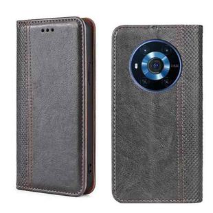 For Honor Magic3 Grid Texture Magnetic Flip Leather Phone Case(Grey)