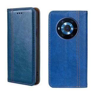 For Honor Magic3 Grid Texture Magnetic Flip Leather Phone Case(Blue)