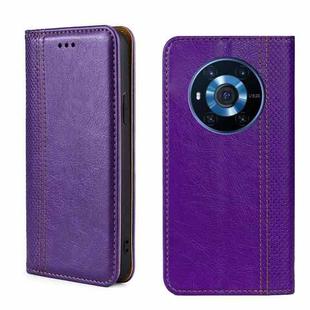 For Honor Magic3 Grid Texture Magnetic Flip Leather Phone Case(Purple)