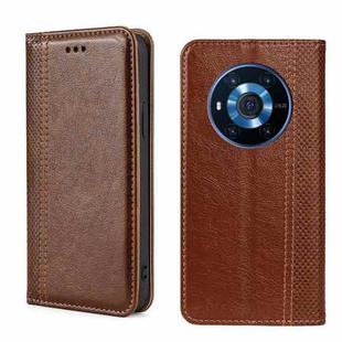 For Honor Magic3 Grid Texture Magnetic Flip Leather Phone Case(Brown)