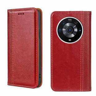 For Honor Magic3 Pro Grid Texture Magnetic Flip Leather Phone Case(Red)