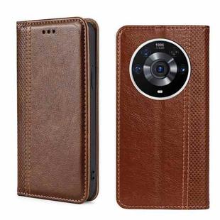 For Honor Magic3 Pro Grid Texture Magnetic Flip Leather Phone Case(Brown)