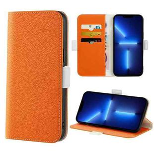 For iPhone 13 Pro Max Candy Color Litchi Texture Leather Phone Case (Orange)