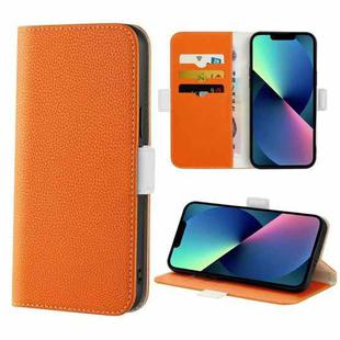 For iPhone 14 Plus Candy Color Litchi Texture Leather Phone Case (Orange)
