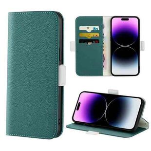 For iPhone 14 Pro Max Candy Color Litchi Texture Leather Phone Case (Dark Green)