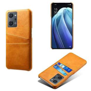 For OPPO Reno7 A Dual Card Slots Calf Texture PC Leather Phone Case(Orange)