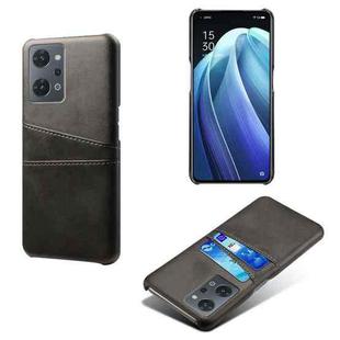 For OPPO Reno7 A Dual Card Slots Calf Texture PC Leather Phone Case(Black)