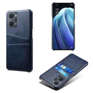 For OPPO Reno7 A Dual Card Slots Calf Texture PC Leather Phone Case(Blue)
