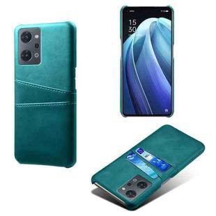 For OPPO Reno7 A Dual Card Slots Calf Texture PC Leather Phone Case(Green)