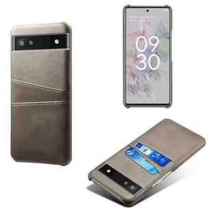 For Google Pixel 6a Dual Card Slots Calf Texture PC Leather Phone Case(Grey)