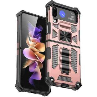 For Samsung Galaxy Z Flip4 Armor Shockproof TPU + PC Magnetic Protective Phone Case with Holder(Rose Gold)