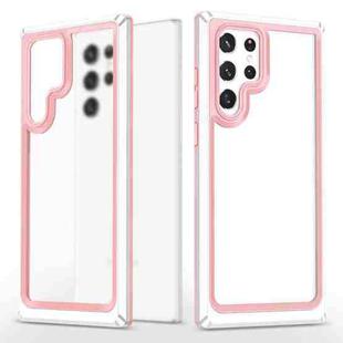 For Samsung Galaxy S22 Ultra 5G Bright Skin Feel PC + TPU Protective Phone Case(Pink+White)