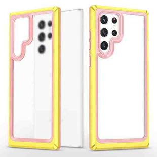 For Samsung Galaxy S22 Ultra 5G Bright Skin Feel PC + TPU Protective Phone Case(Pink+Yellow)