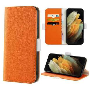 For Samsung Galaxy S21 Ultra 5G Candy Color Litchi Texture Leather Phone Case(Orange)