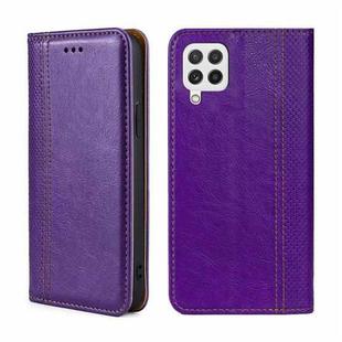 For Samsung Galaxy A22 4G Grid Texture Magnetic Flip Leather Phone Case(Purple)