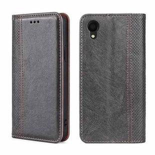 For Samsung Galaxy A22 5G JP Version Grid Texture Magnetic Flip Leather Phone Case(Grey)