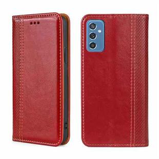 For Samsung Galaxy M52 5G Grid Texture Magnetic Flip Leather Phone Case(Red)
