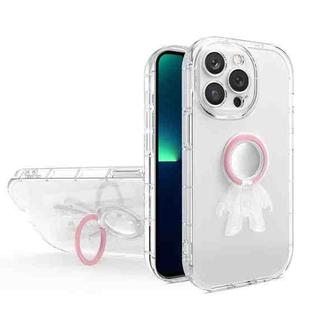 For iPhone 13 Pro Max Astronaut Ring Holder Transparent Phone Case (Pink)