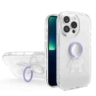 For iPhone 11 Pro Max Astronaut Ring Holder Transparent Phone Case (Purple)